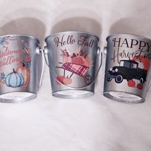 Hobby Lobby Fall Harvest Buckets - Silver, Orange, Blue
